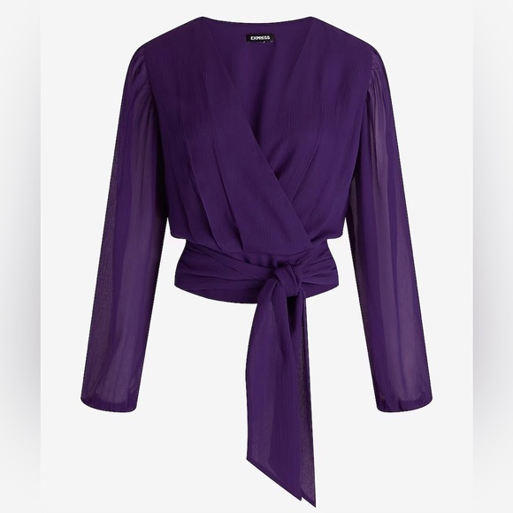 Express Women's Tie Waist Top Size XS Purple V-Neck Faux Wrap Lined NWT $54 - Picture 5 of 16